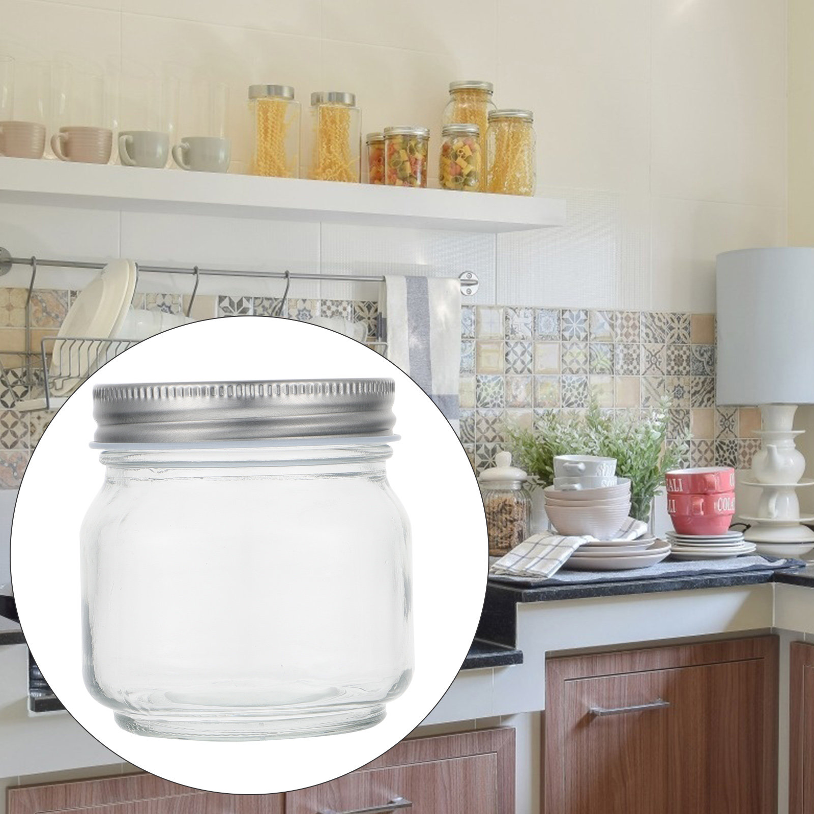 Food Storage Glass Containers - 6Pcs Mason Glass Jar Set Thick