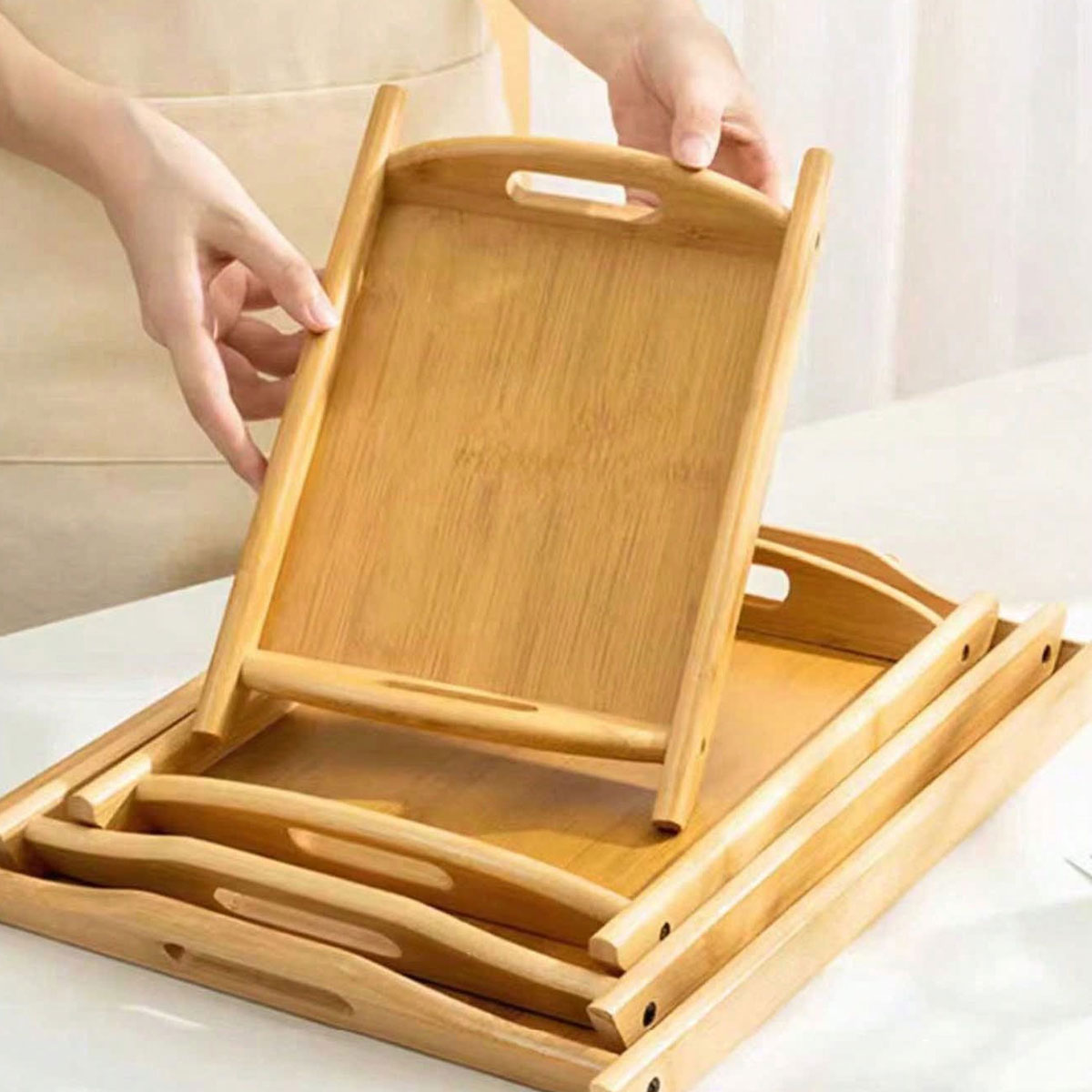 Food Storage In Restaurant - Rectangular Snack Fruit Bread Wooden Tray