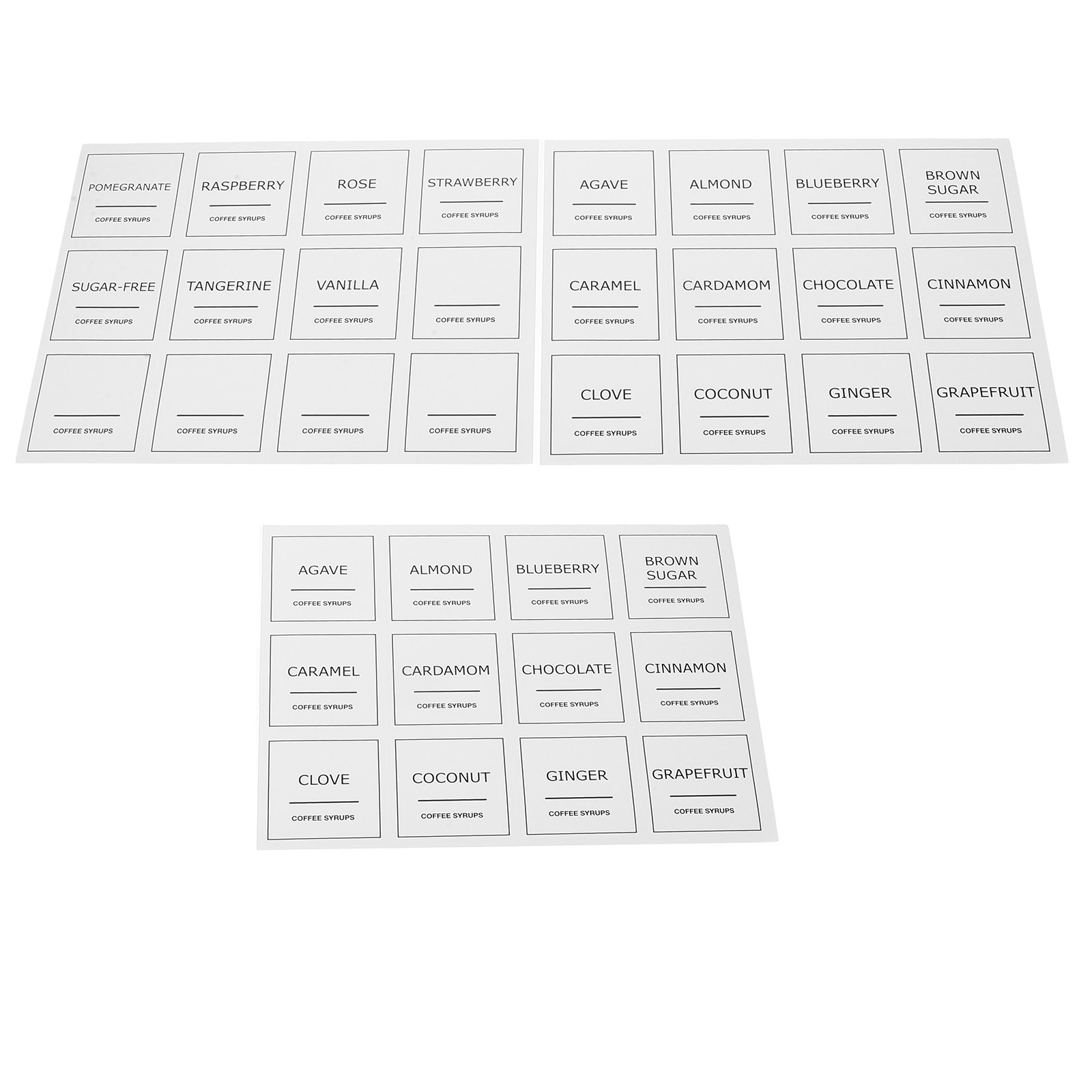 Food Storage Jar Labels - 3Sheets Coffee Syrup Labels Waterproof PVC