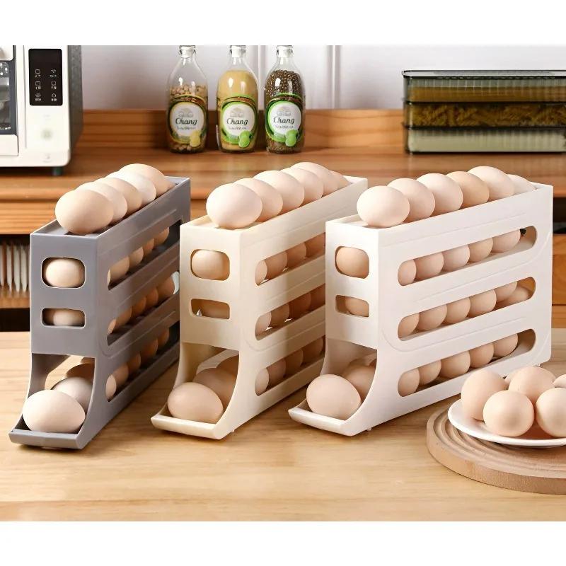 Egg Storage Holder - Refrigerator Eggs Storage Box Rolling Kitchen