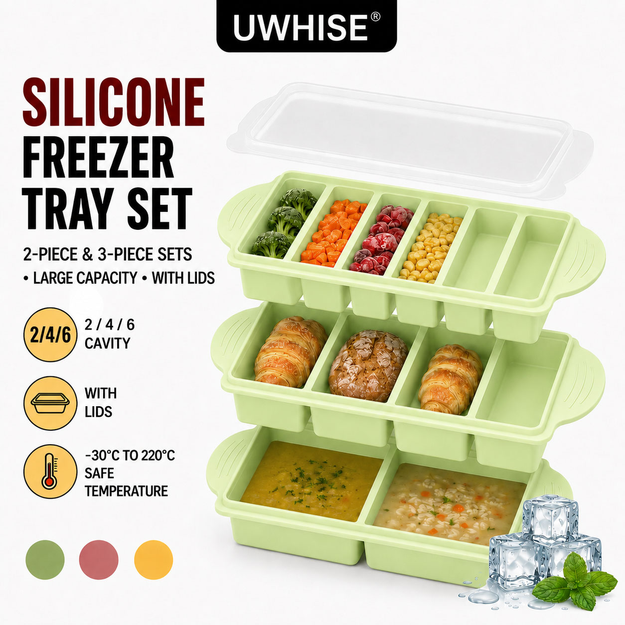 Uwhise 2/3 PACK Silicone Freez - đánh giá và giá Xl Food Storage Containers With Lids