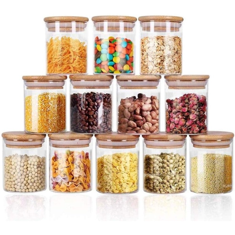 12 Glass Jars Set with Bamboo  - đánh giá và giá Food Storage Jar Labels
