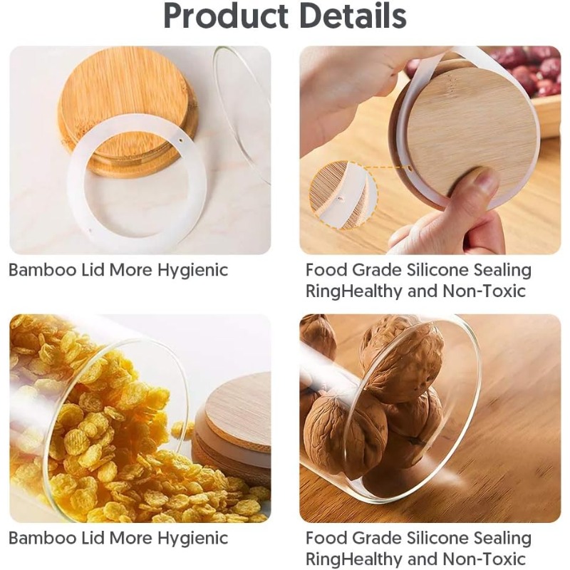 12 Glass Jars Set with Bamboo  - đánh giá và giá Food Storage Jar Labels