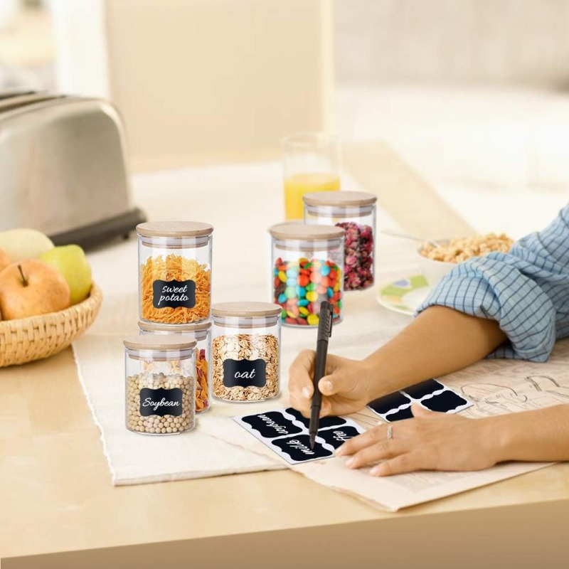 12 Glass Jars Set with Bamboo  - đánh giá và giá Food Storage Jar Labels