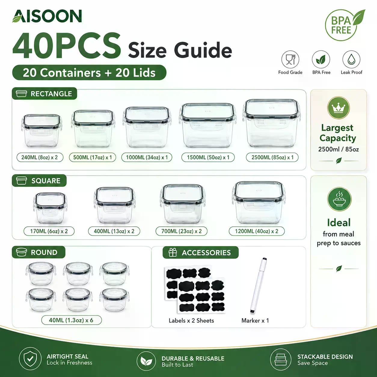 40 PCS Extra Large 85oz Silico - đánh giá và giá Food Storage Labels