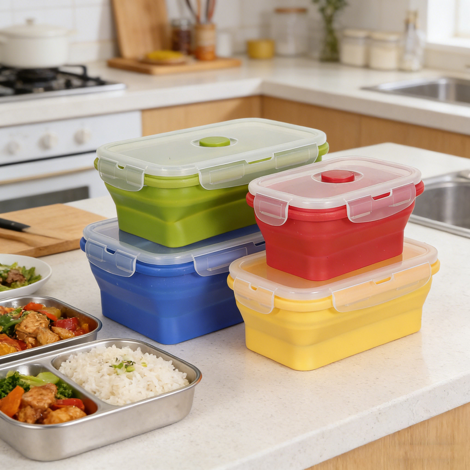 4Pcs Foldable Silicone Lunch B - đánh giá và giá Food Storage Safe